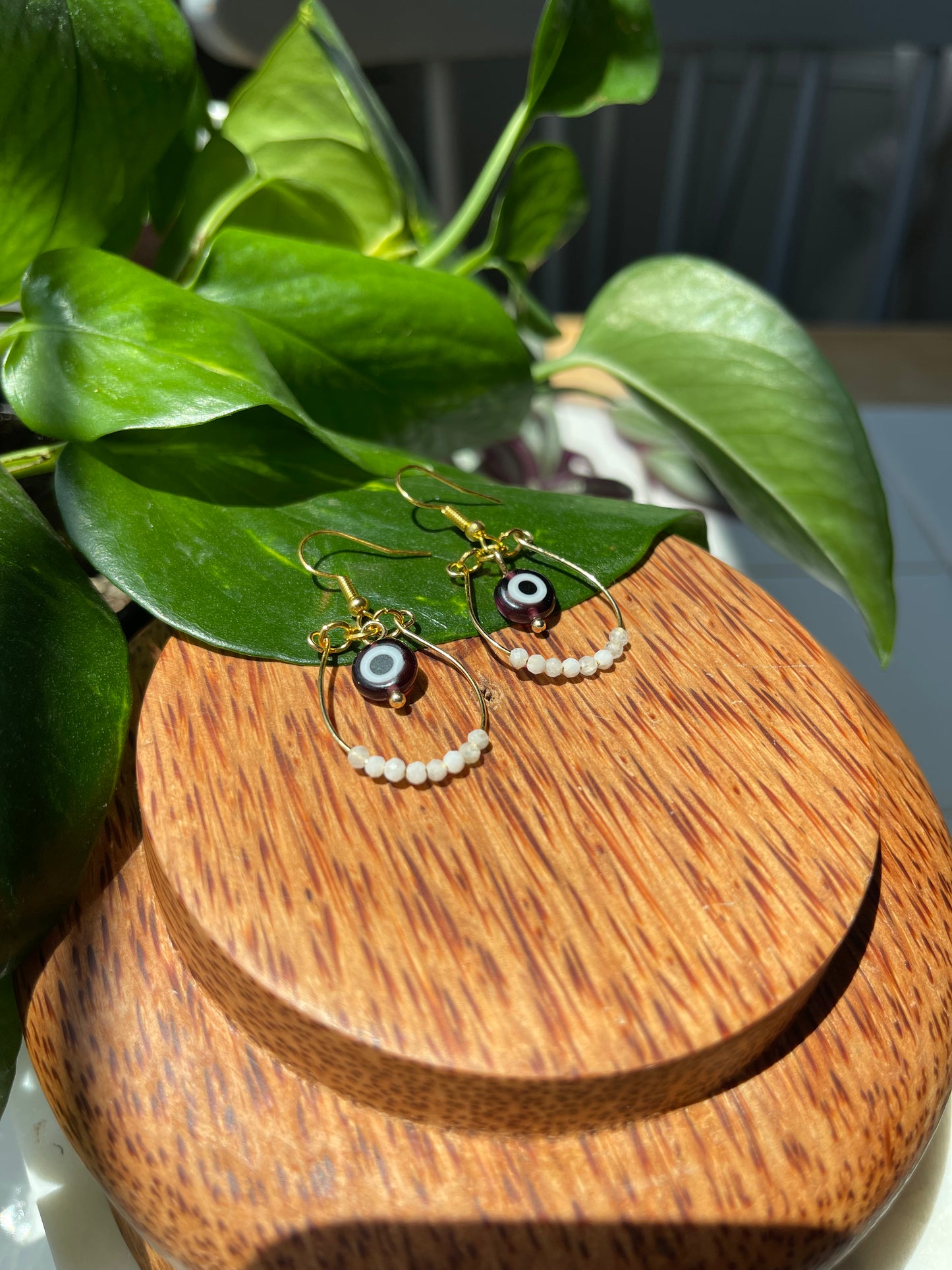 Moonstone Evil Eye Hoops