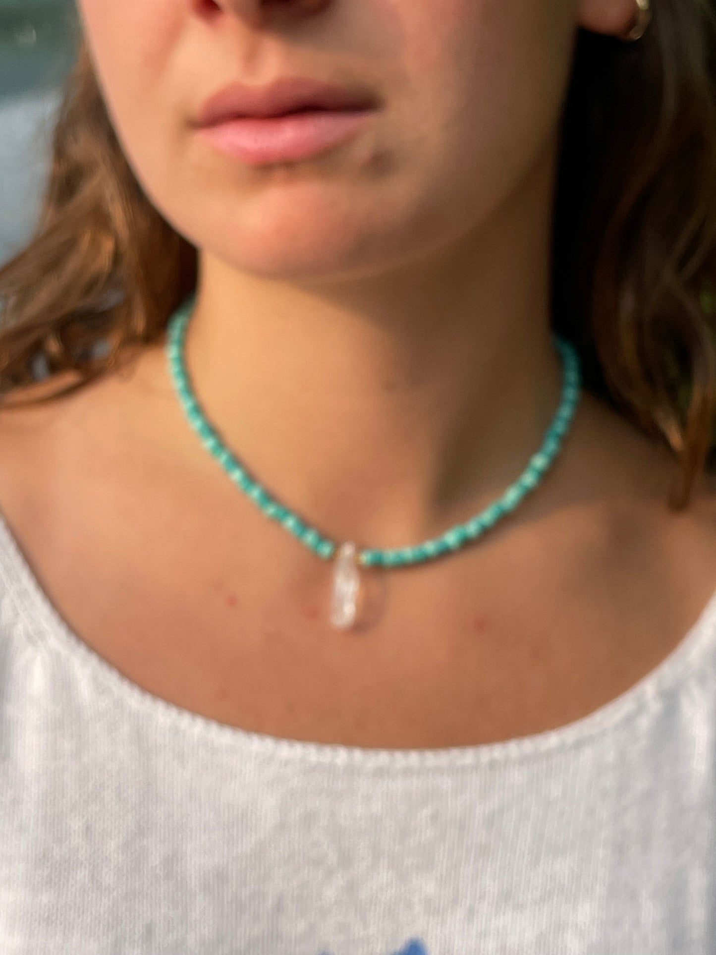 Blue Beaded Crystal Pendant Necklace