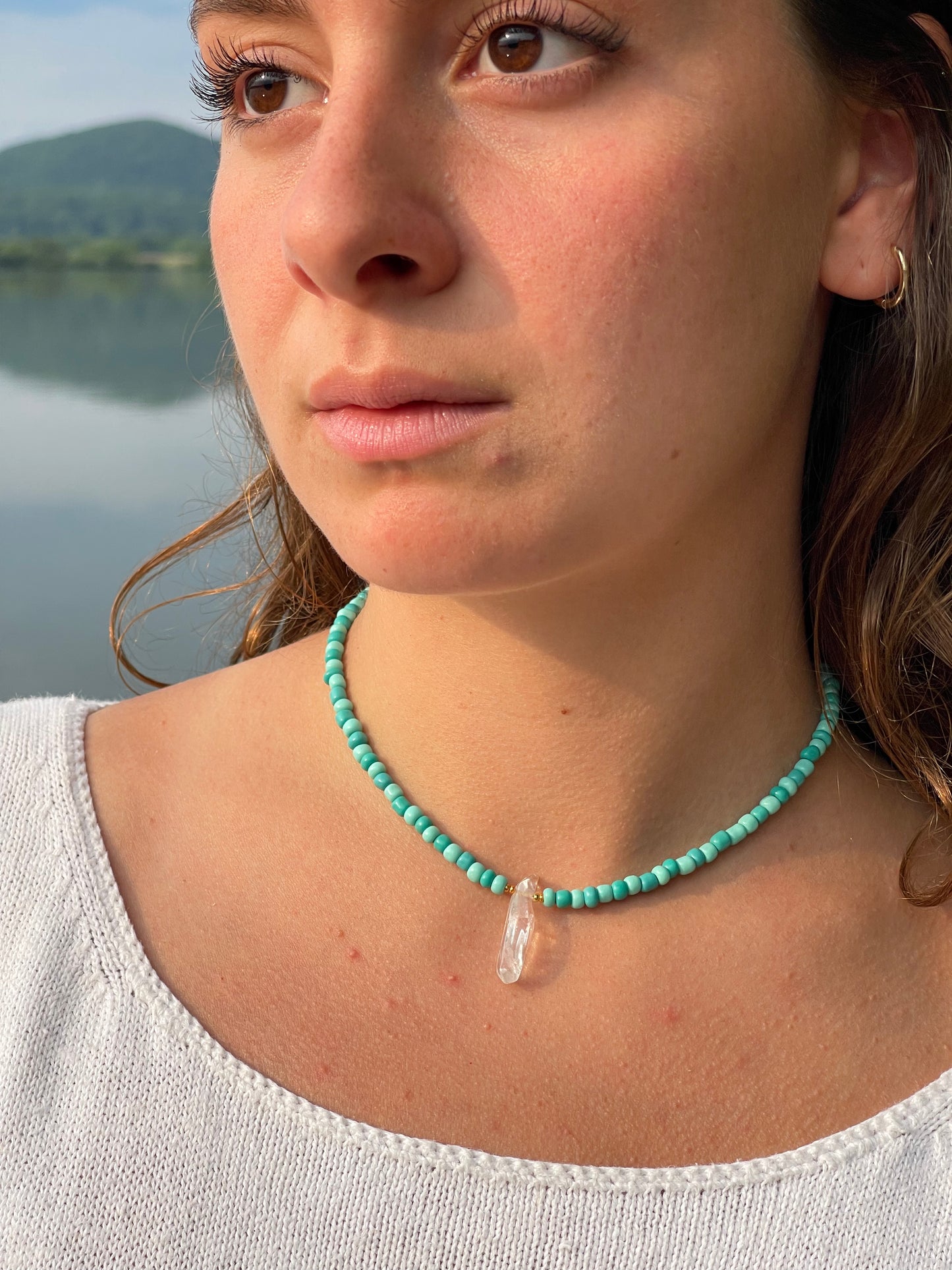 Blue Beaded Crystal Pendant Necklace