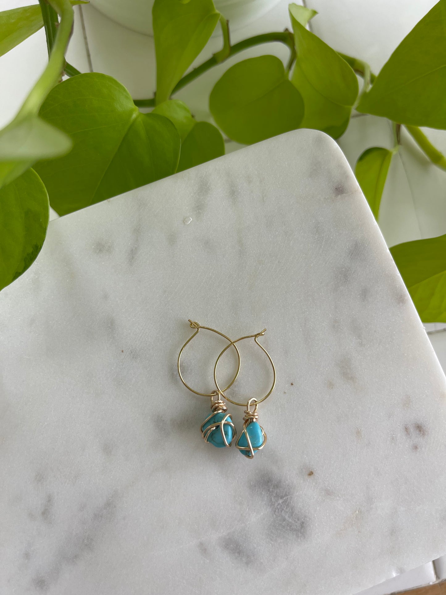 Turquoise Wrapped Hoop Earrings