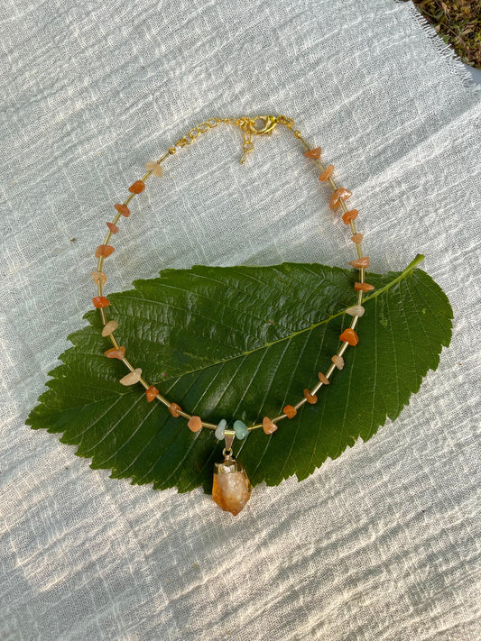 Gold Citrine Charm Necklace