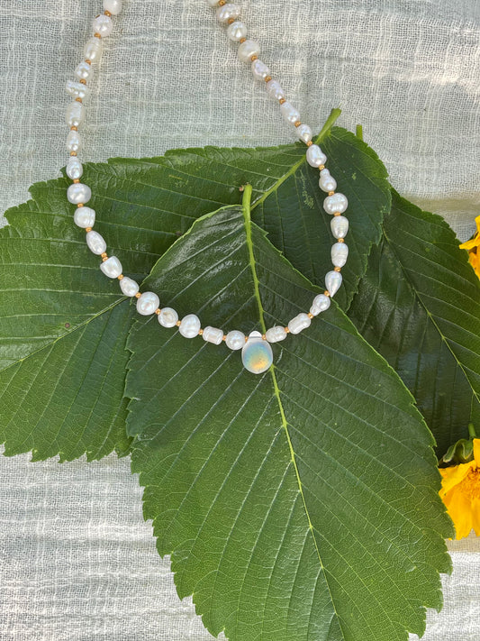 Iridescent Charm Pearl Necklace