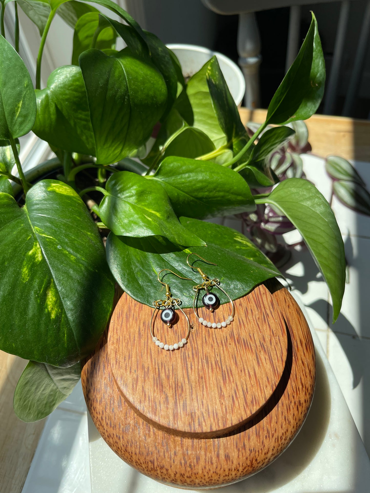 Moonstone Evil Eye Hoops