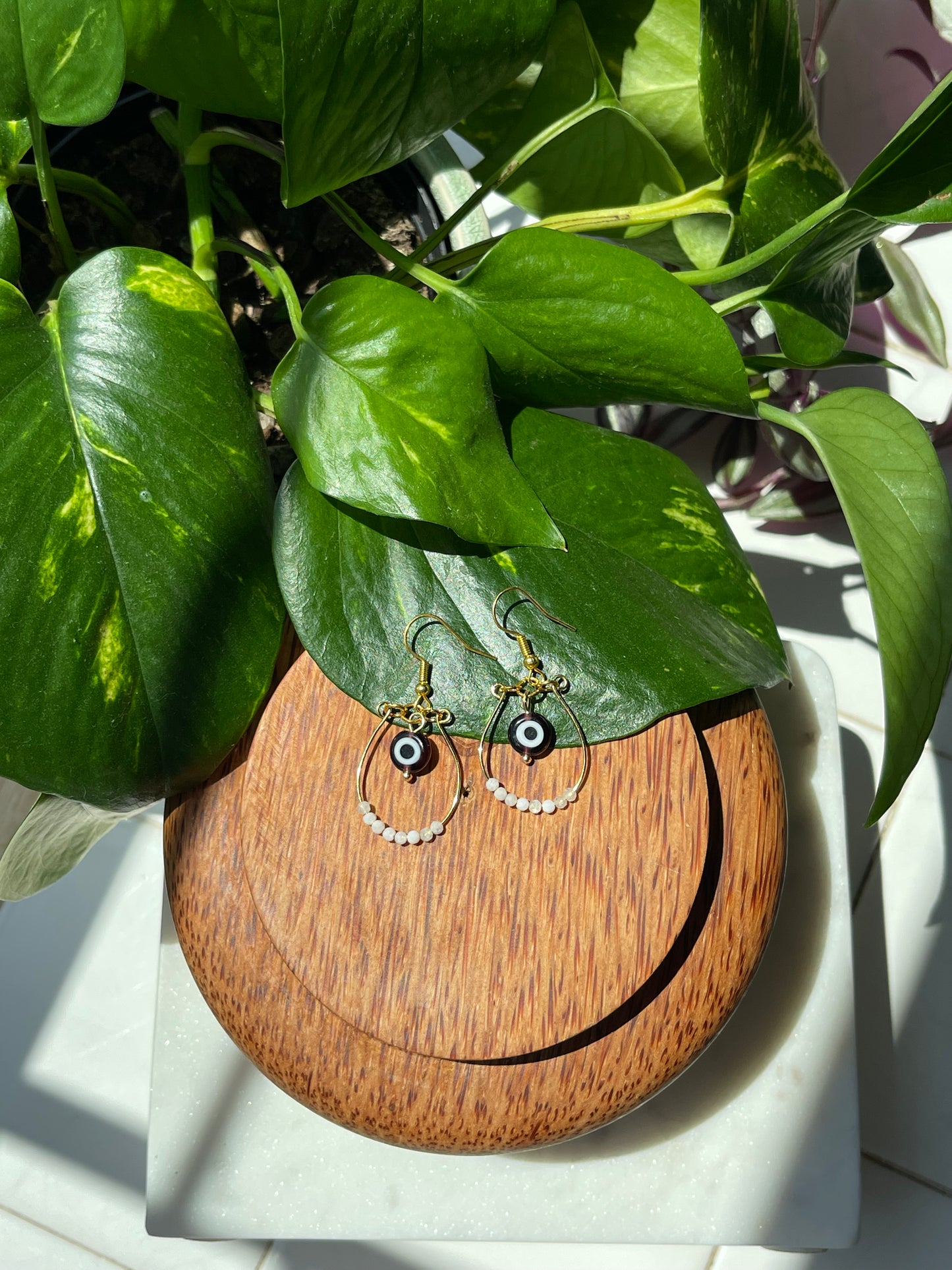 Moonstone Evil Eye Hoops