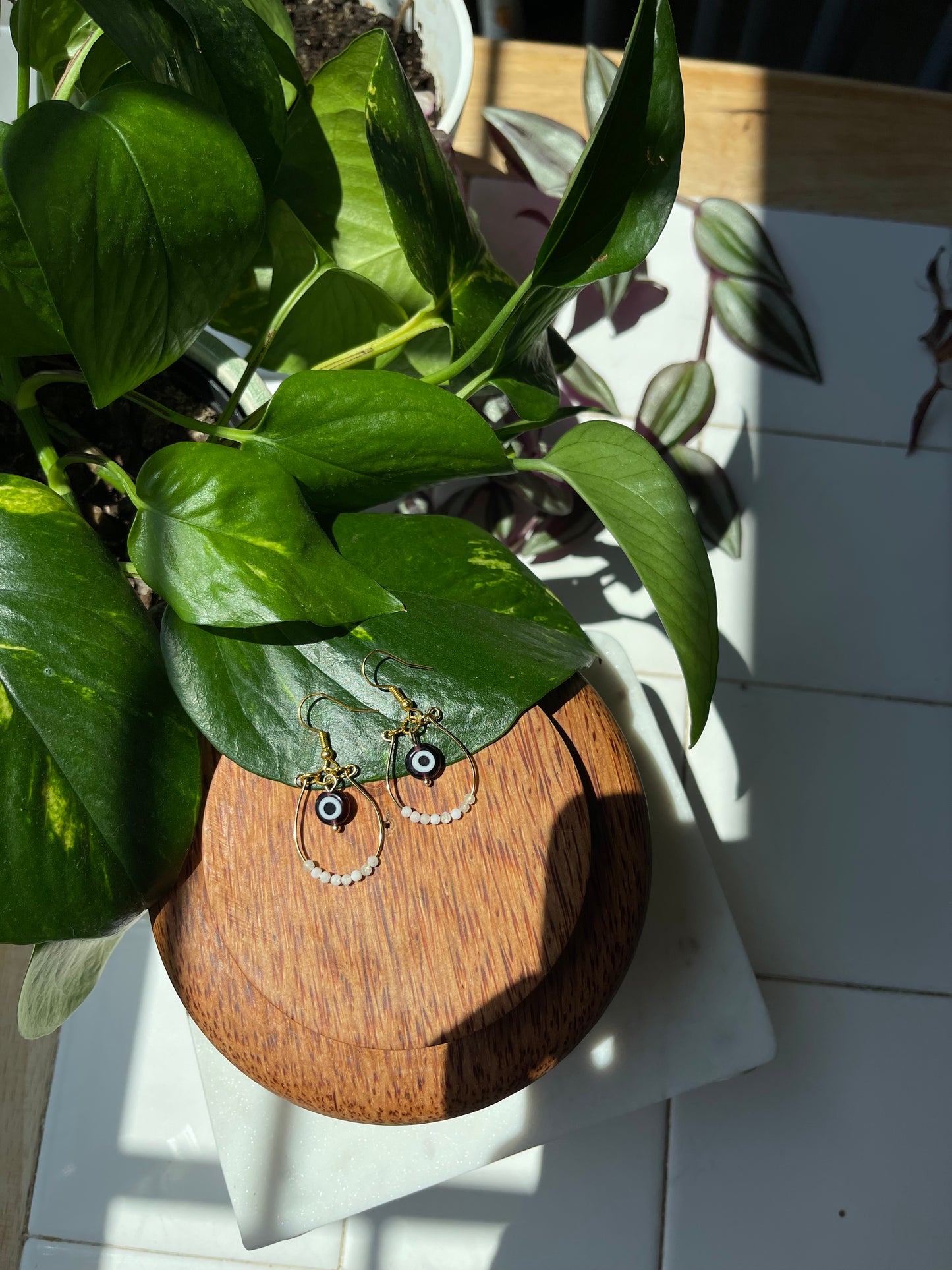 Moonstone Evil Eye Hoops
