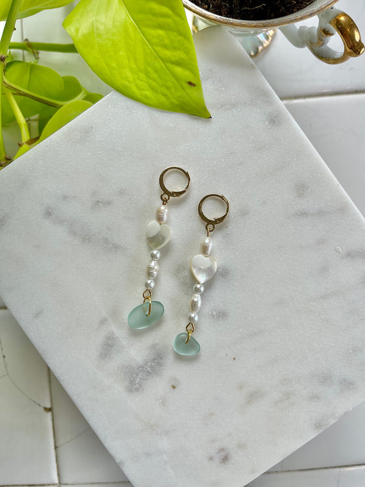 Pearl/ Sea Glass Pendant Earrings