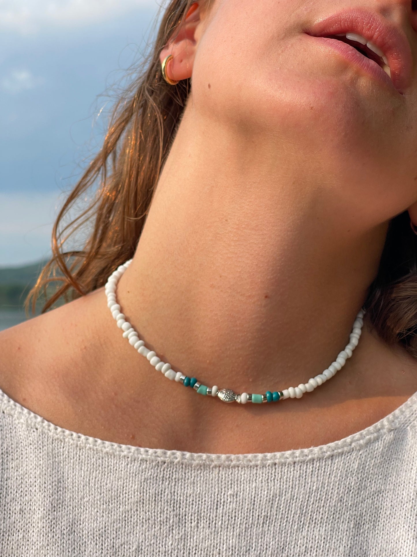 Beaded Fish Charm Necklace