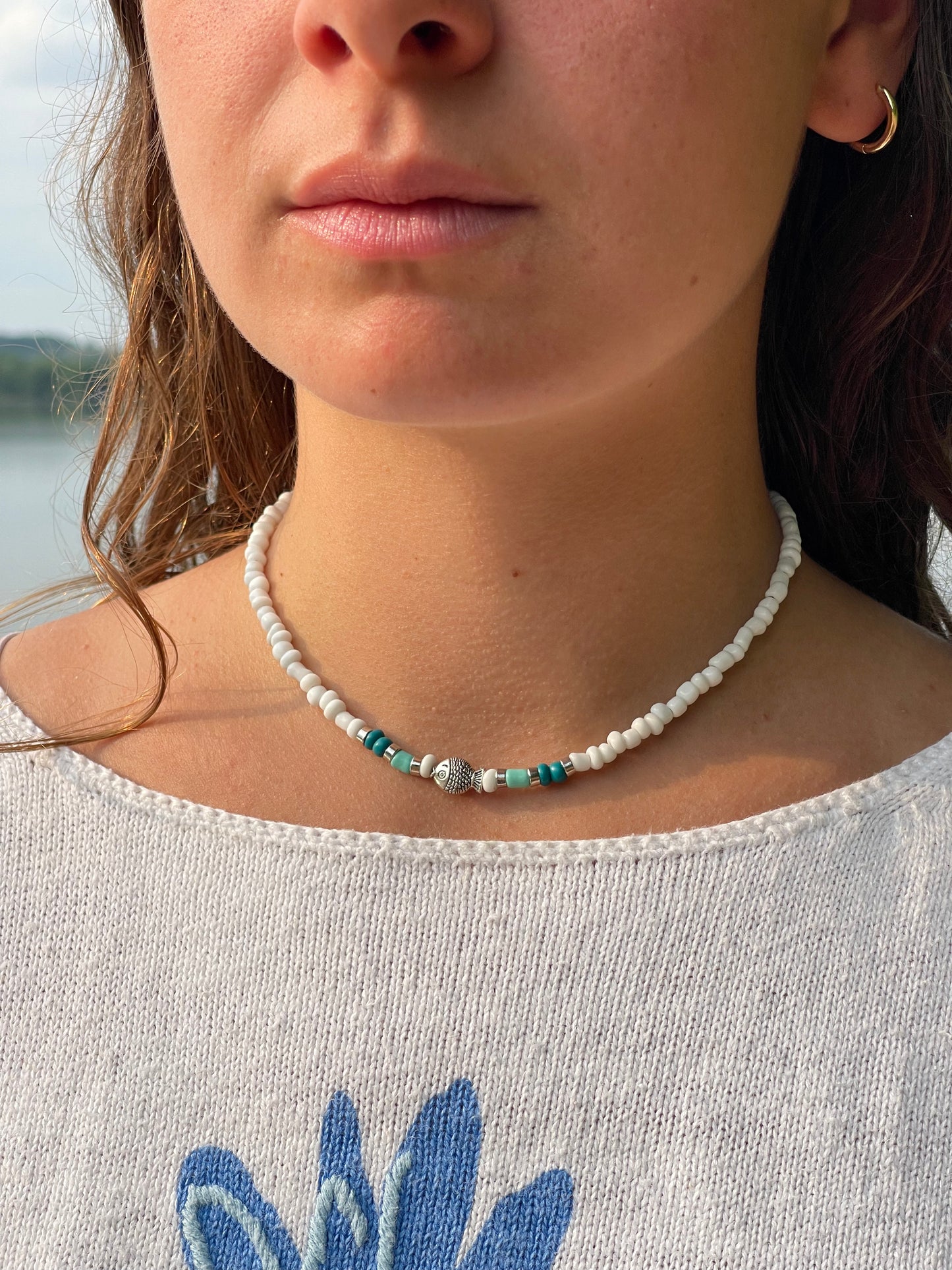 Beaded Fish Charm Necklace