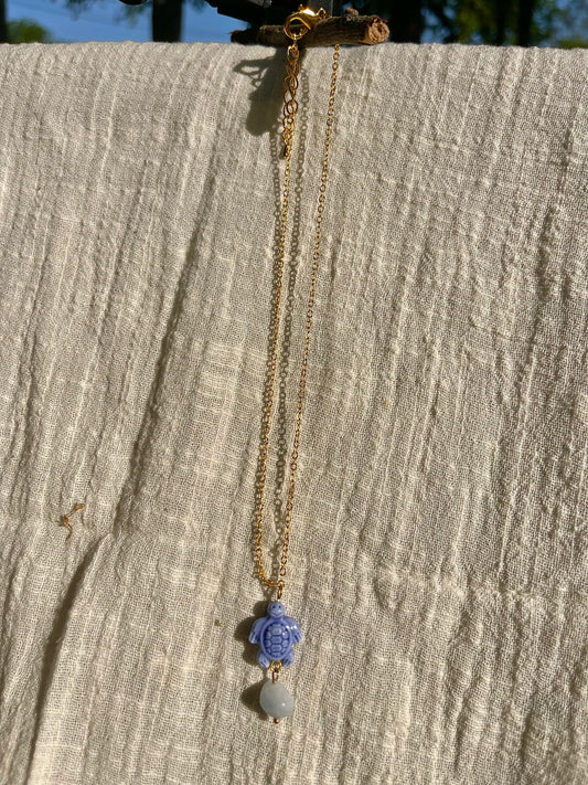 Aquamarine/ Turtle Charm Necklace