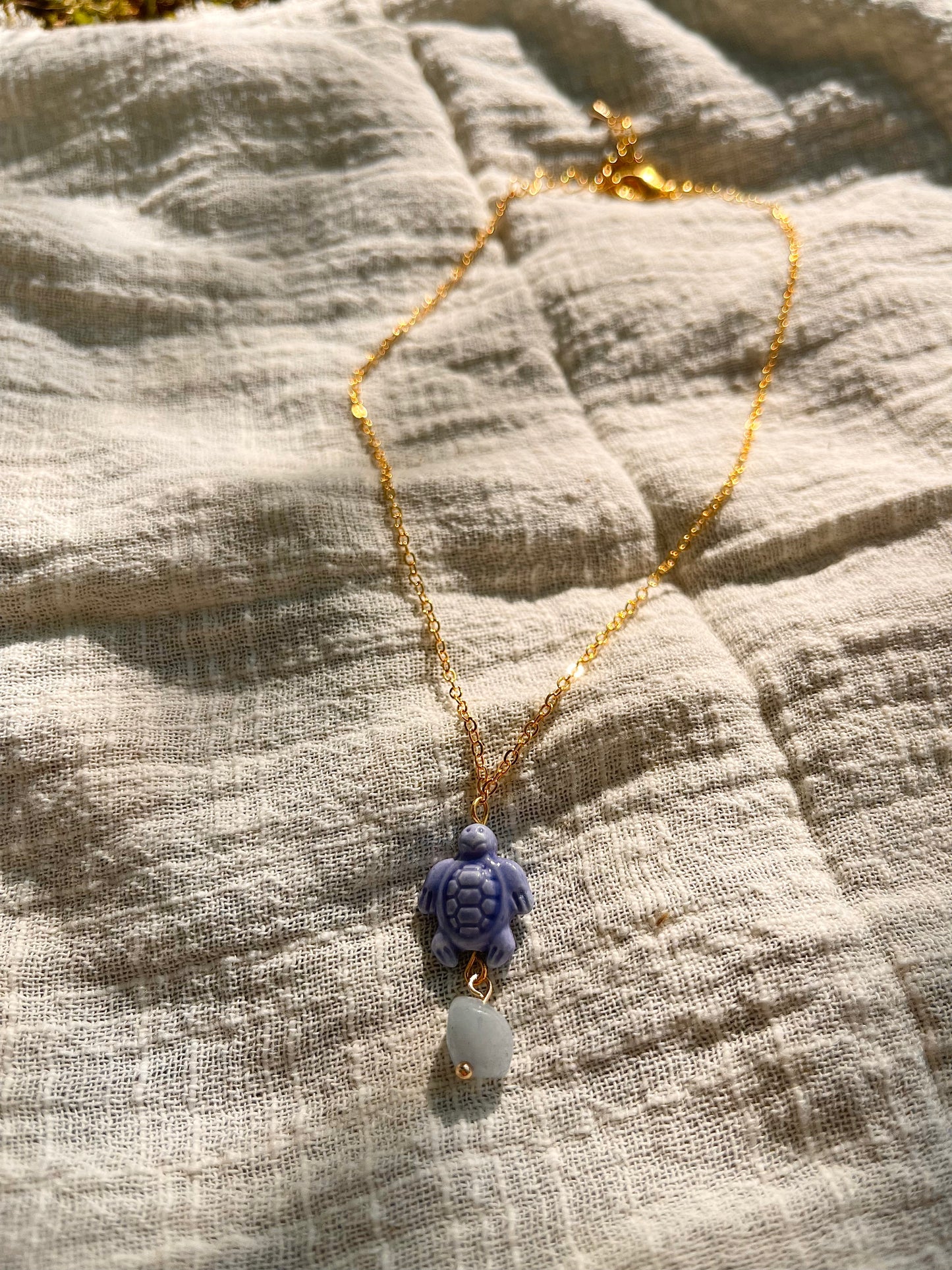 Aquamarine/ Turtle Charm Necklace
